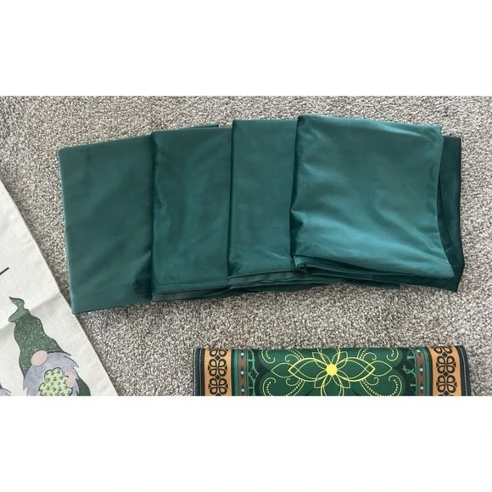 6-PC Gnome Garden Flag Celtic Decor Green Pillow Covers Table‎ Runner St Patrick
